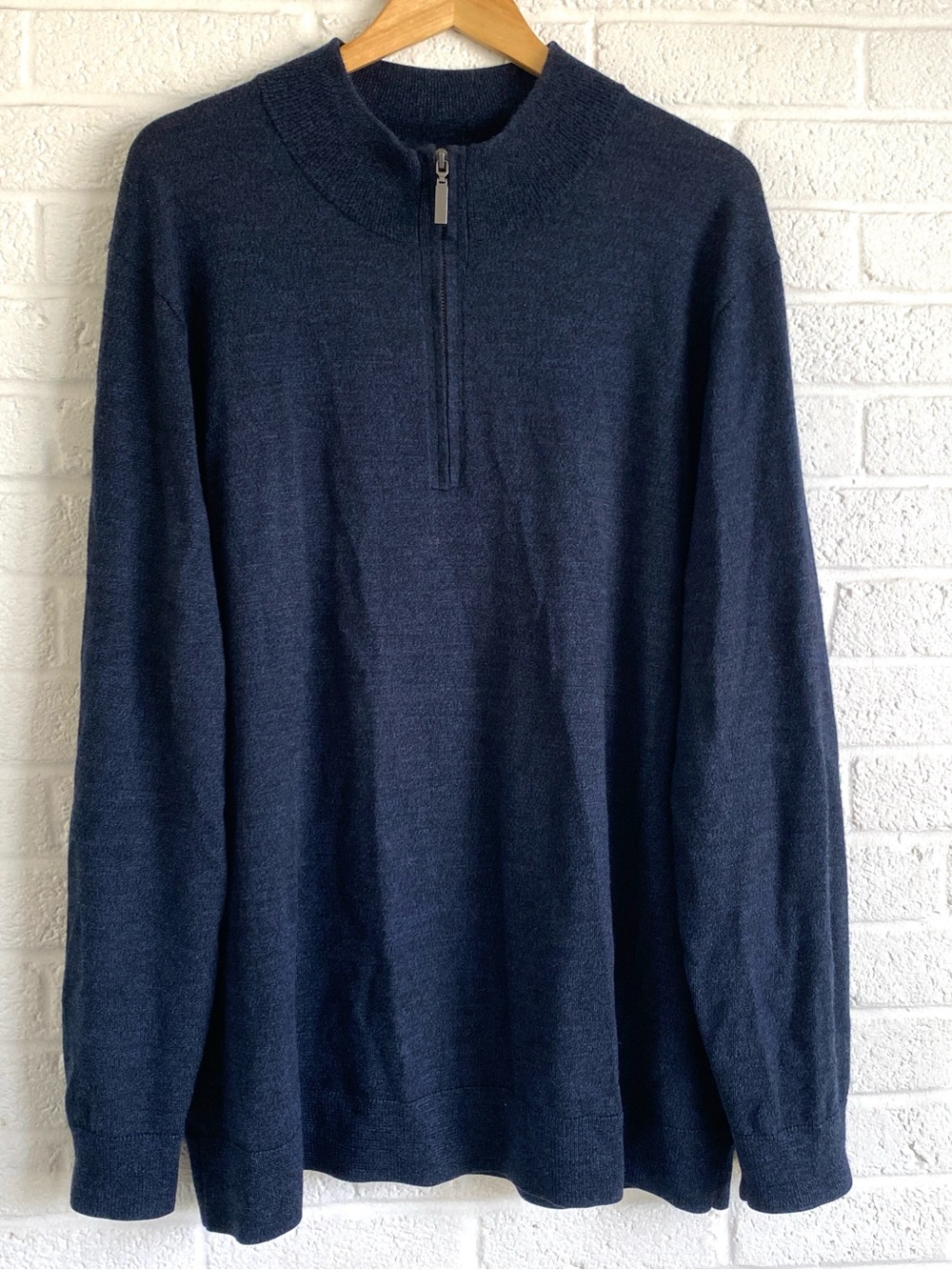 Fairlane Sweater Men's XXL Blue Merino Wool 1/4 Zip Long Sleeve Pullover Preppy